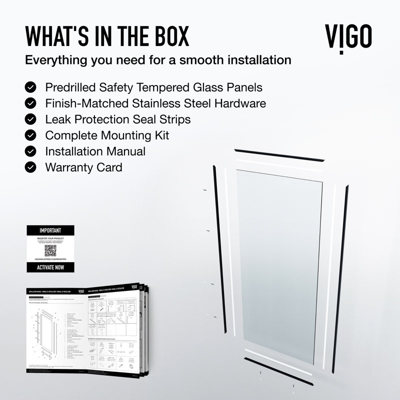 Meridian 34" W x 74" H Fixed Framed Shower Screen with 3/8" Glass, Matte Black Clear