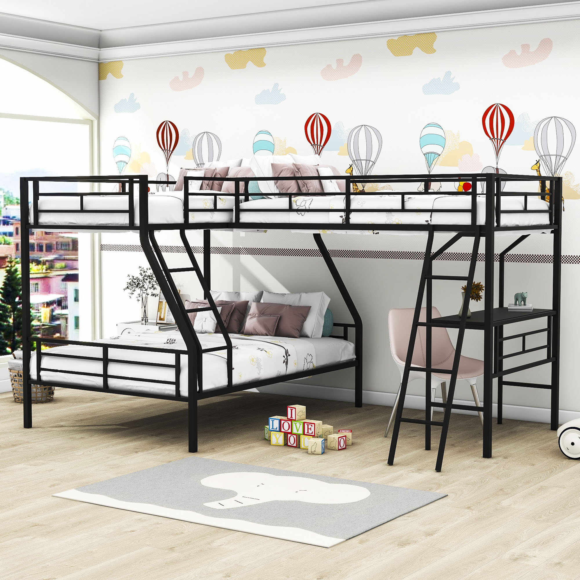 Isabelle \u0026 Max™ Acsa Kids Twin over Full and Twin Metal Triple Bunk Bed  with Built-in Desk | Wayfair, image size:2000x2000
