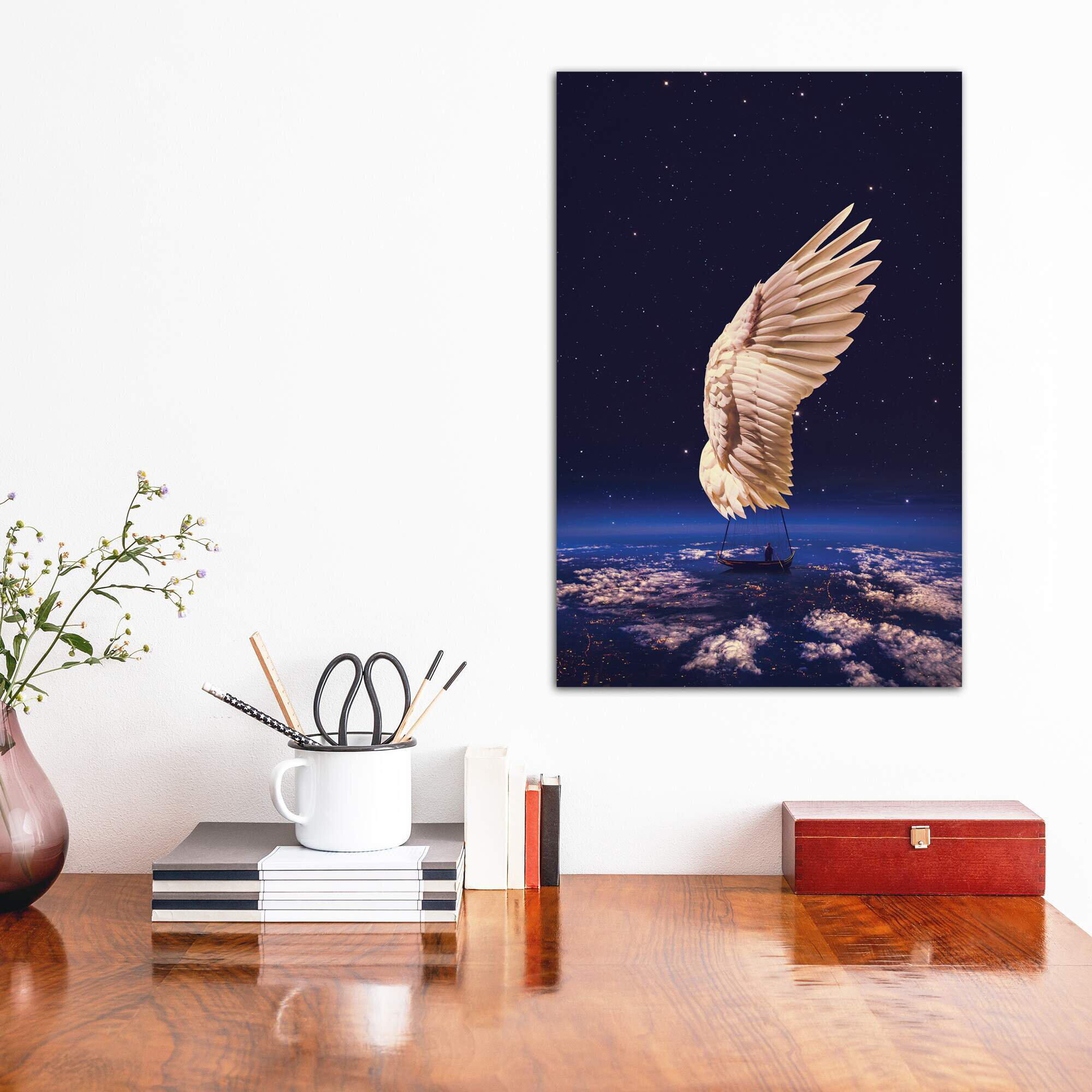 DesignArt Angel Wings On Blue Background On Metal Print - Wayfair