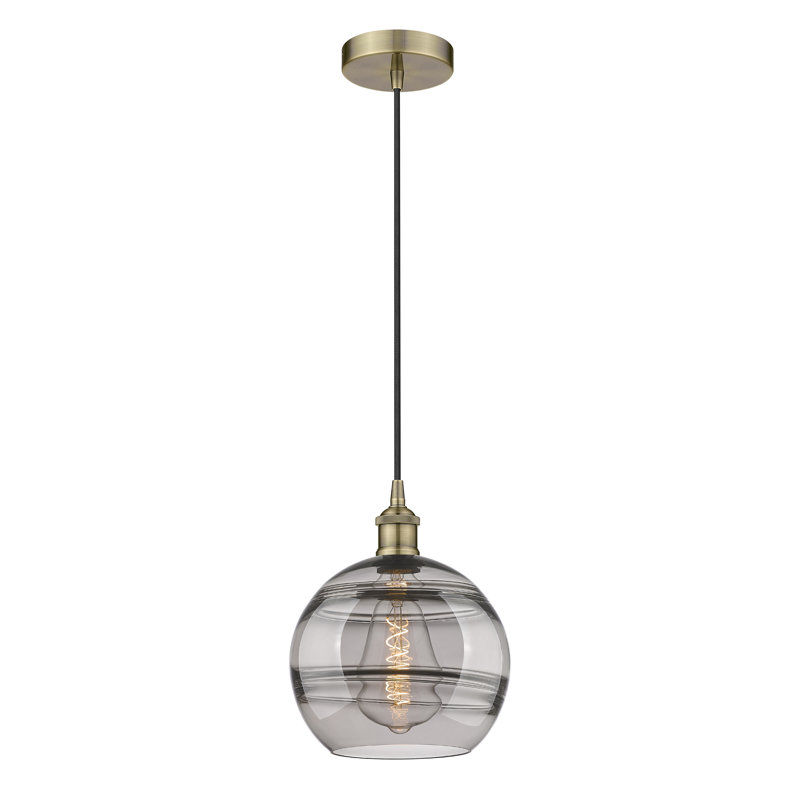 Luminaire suspendu 1 lumière Edison Bienes-616-G556, H 11,63 po x l 10 po x P 10 po, Gris fumée clair, Nickel poli