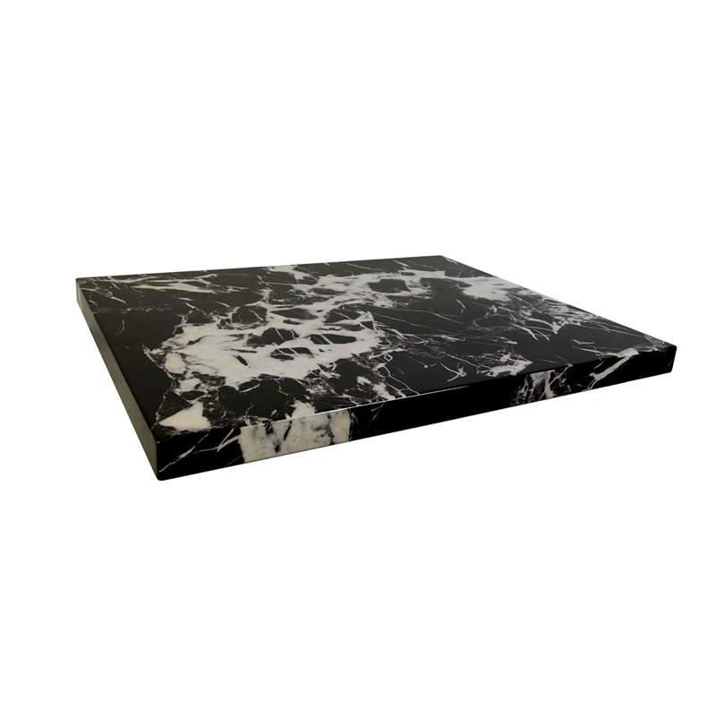 24 po x 24 po, plateau de table en granit artificiel noir avec veines blanches, utilisation à l'intérieur