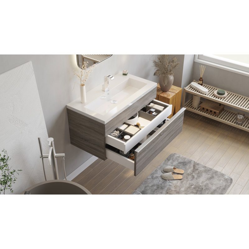 Arlie 30" Single Sink Wall Mounted Bathroom Vanity with Cultured Marble Top, Dorato