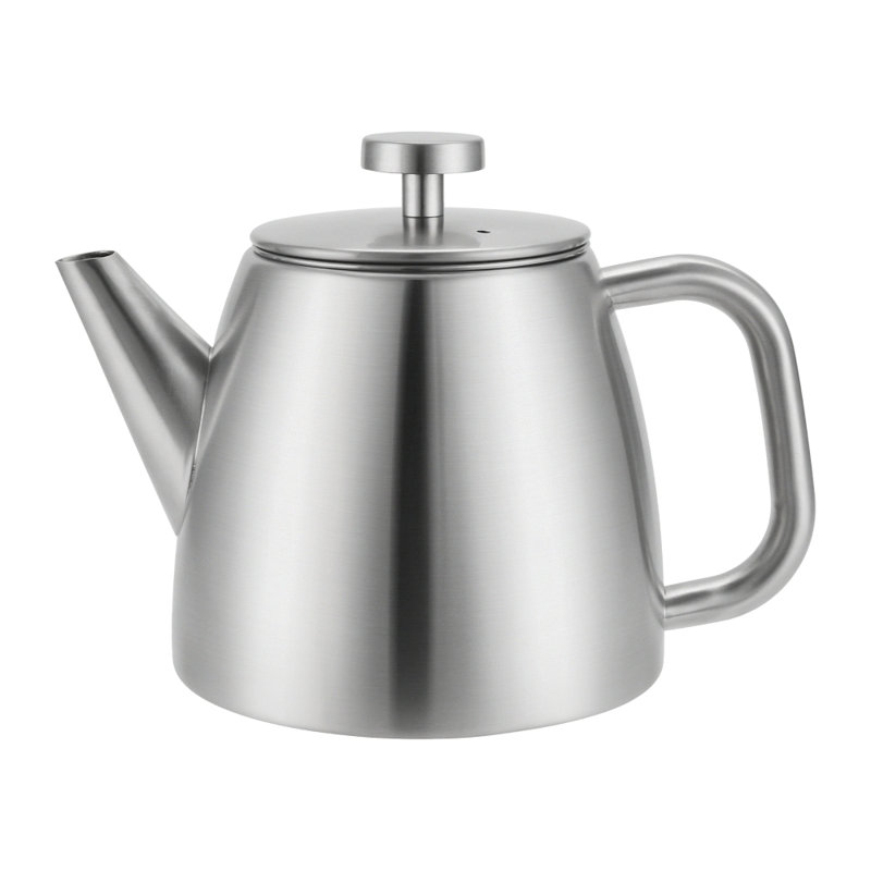 Café Olé Kelham Double Wall Stainless Steel Teapot with Infuser Basket, Thermal Insulated, 600ml, 2-3 Cup Tea Pot, Steel