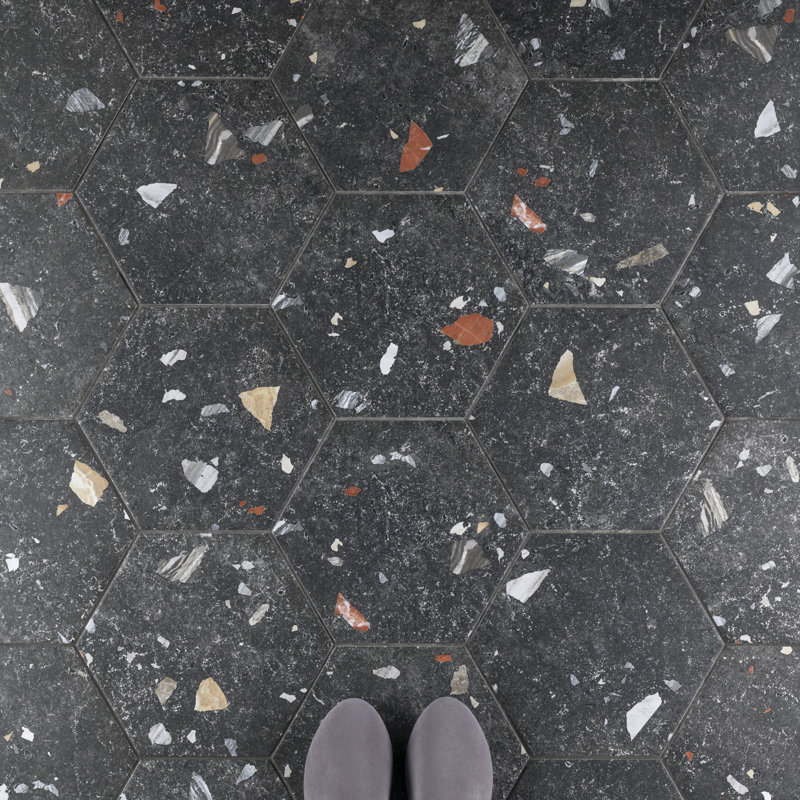 Sonar Hex 9" x 10" Porcelain Stone Look Wall & Floor Tile, Black