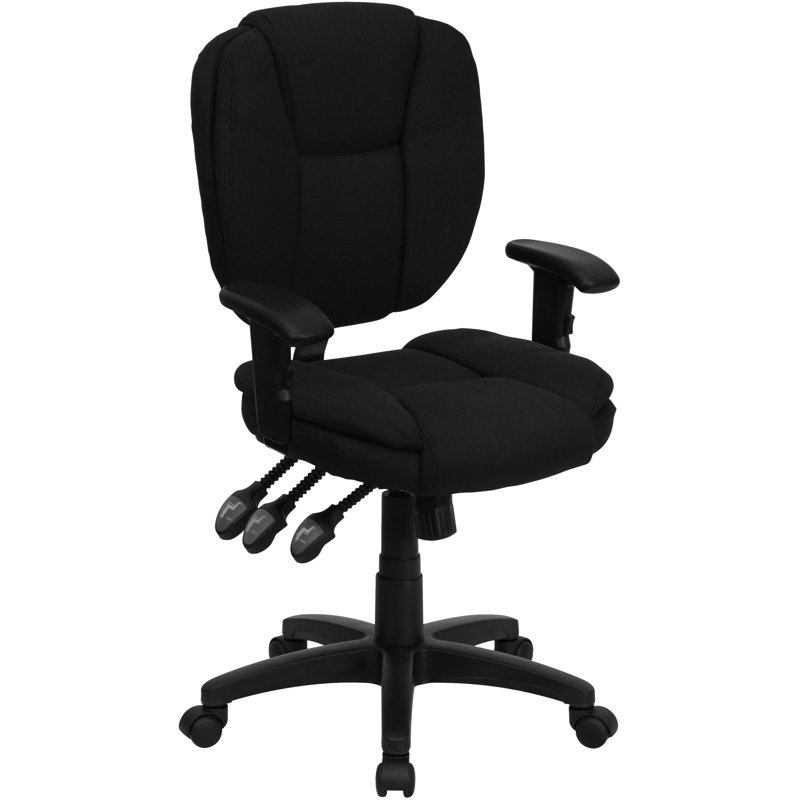  Mid-Back Multifunction Ergonomic Task Office Chair with Pillow Top Cushioning, Black Fabric, Adjustable Arms