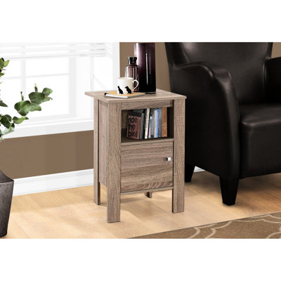 Table de bout de chambre à coucher avec finition taupe - armoire fermée, rangement en stratifié brun pour le salon, base