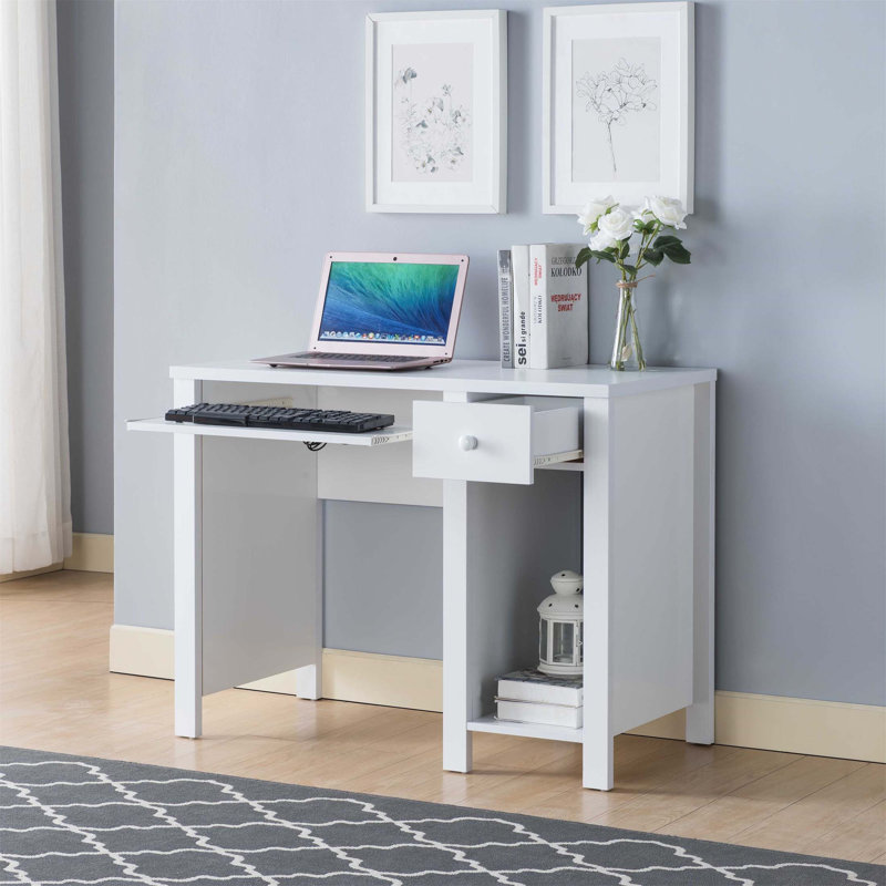 Compact 39-Inch Student And Home Office Desk With Keyboard Drawer, Catch-All Drawer, And Tall Shelf For Efficient Workspace