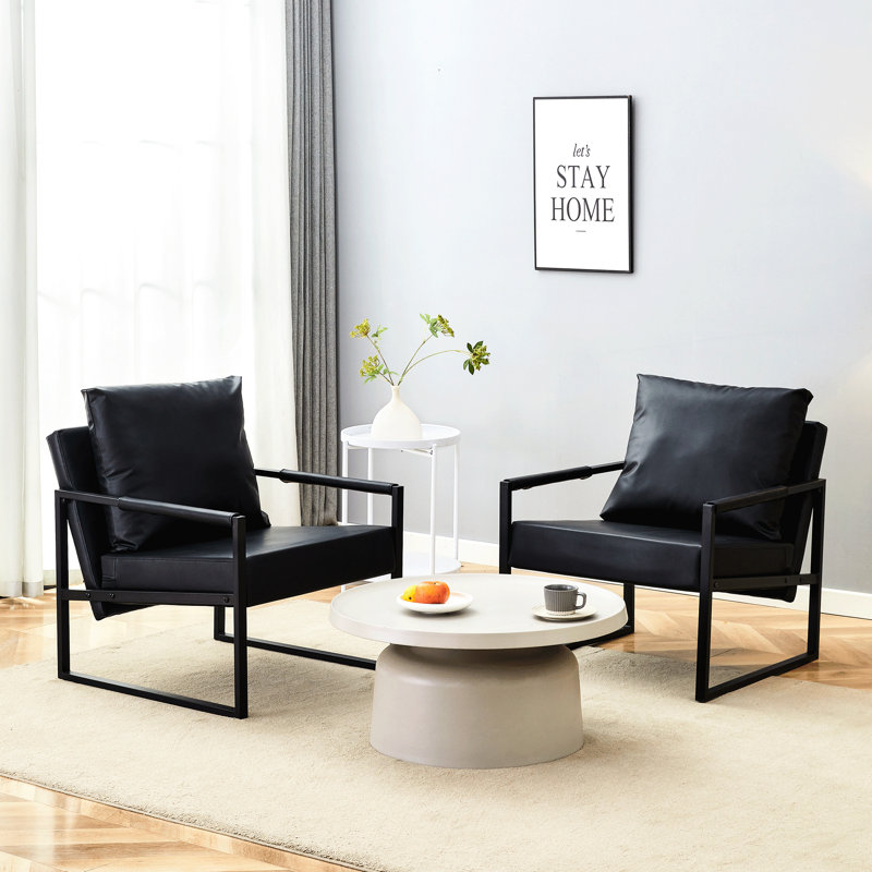 Cuir PU noir avec structure en métal - Nuance de design moderne minimaliste, configuration de soutien du dos ergonomique, 27 po x 29,7 po x 29,6 po, revêtement, conception de structure, convient à divers styles de décoration et