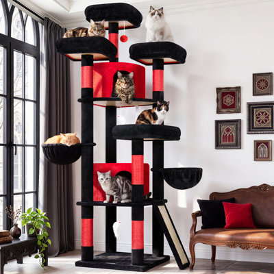 CT81F Big Cat Tower For Indoor Cats, XXL Cat Tree With Scratching Post, Hammock, Perches, Condos, And Hanging Baskets For Multiple Adult Cats