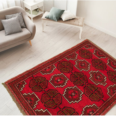 One-of-a-Kind 3'2" X 5'5" 1980s Wool Area Rug in Red