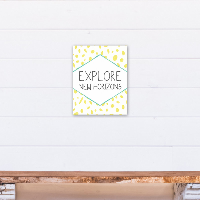 Art sur toile, "explore new horizons" Britton, H 14 po x l 11 po x P 1,25 po, Jaune