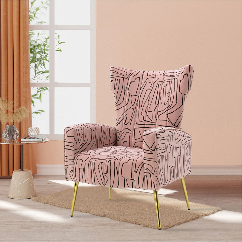 Fauteuil d'appoint rembourré en velours, Velours rose