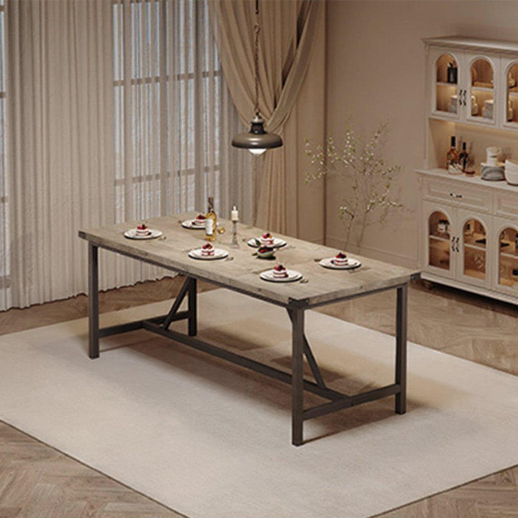 17 Stories 70.87 Inch Large Farmhouse Dining Table, With Wood Grain ...