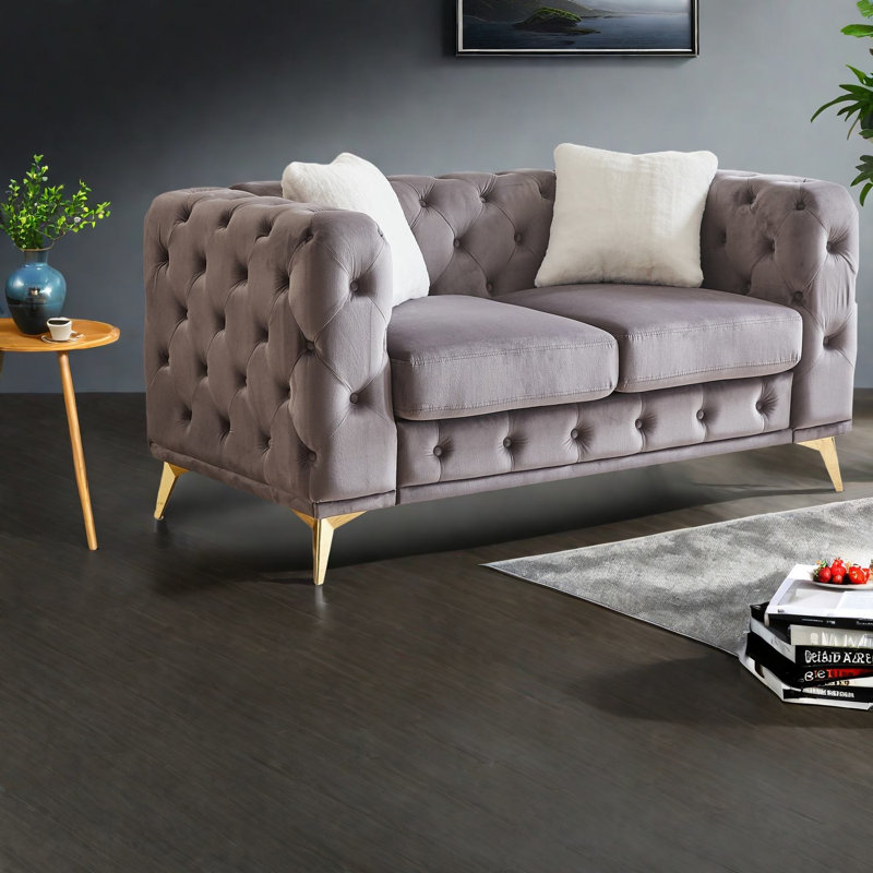 Canapés à compression, Chesterfield en velours de 61,25 pouces avec pieds en métal pour la maison