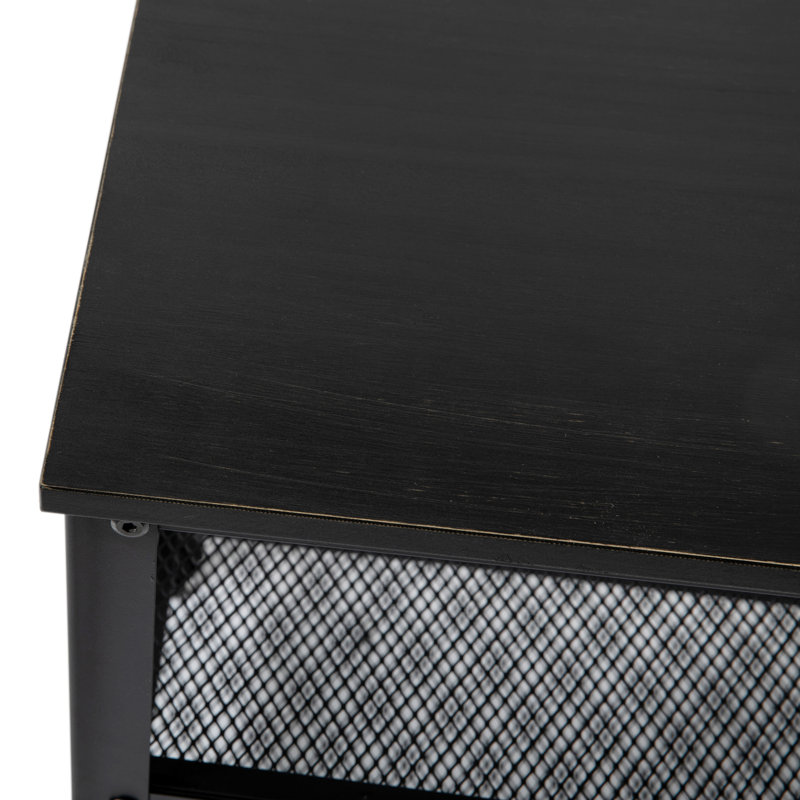 Sochi 3-Tier Entryway Bench with Mesh Metal Shoe Storage Shelves, Black Wash