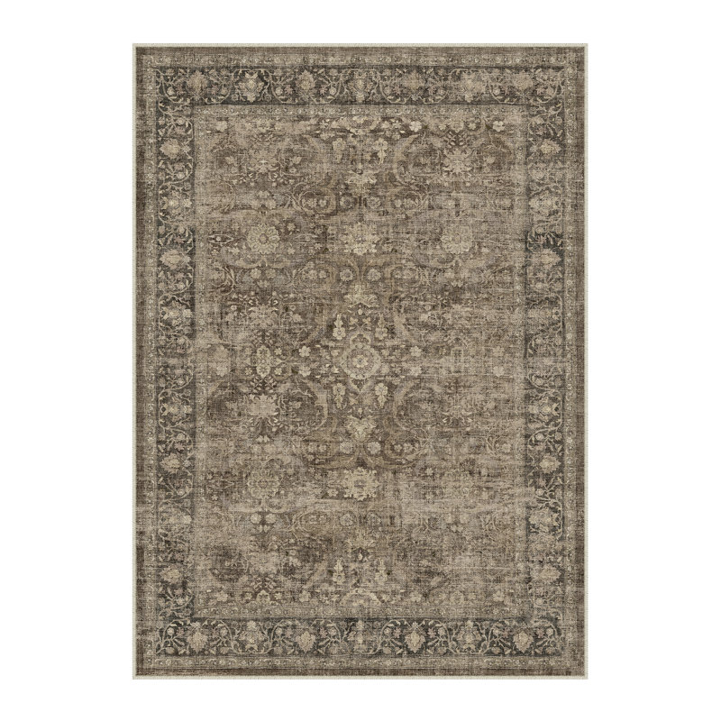 Bremerton Vintage Washable Brown Area Rug With Non-Slip Backing, Rectangle 8' x 10', Brown