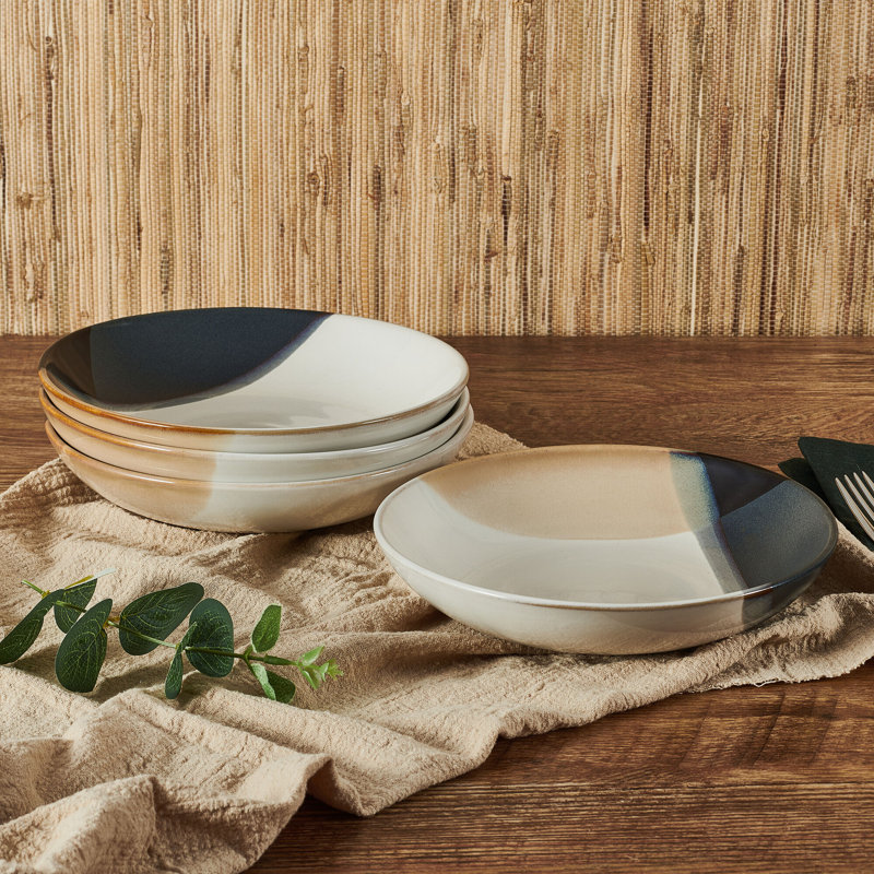 Caden 8-Inch Ceramic Geometric Pasta Bowls, Set of 4