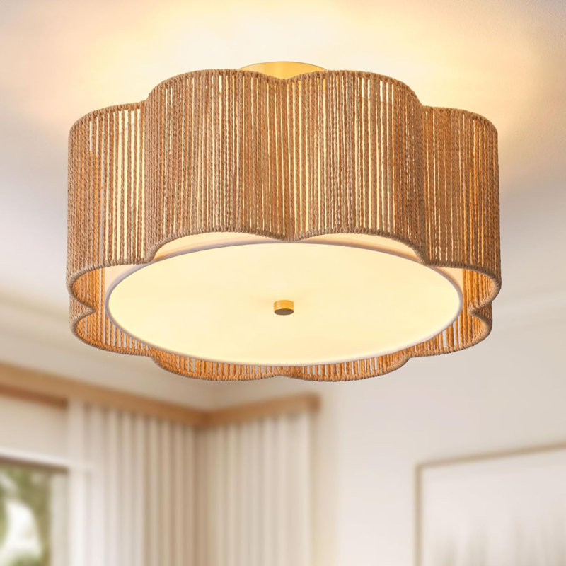 Plafonnier encastré Boho, Jaune, Naturel, H 9,6 po x l 17,7 po x P 17,7 po