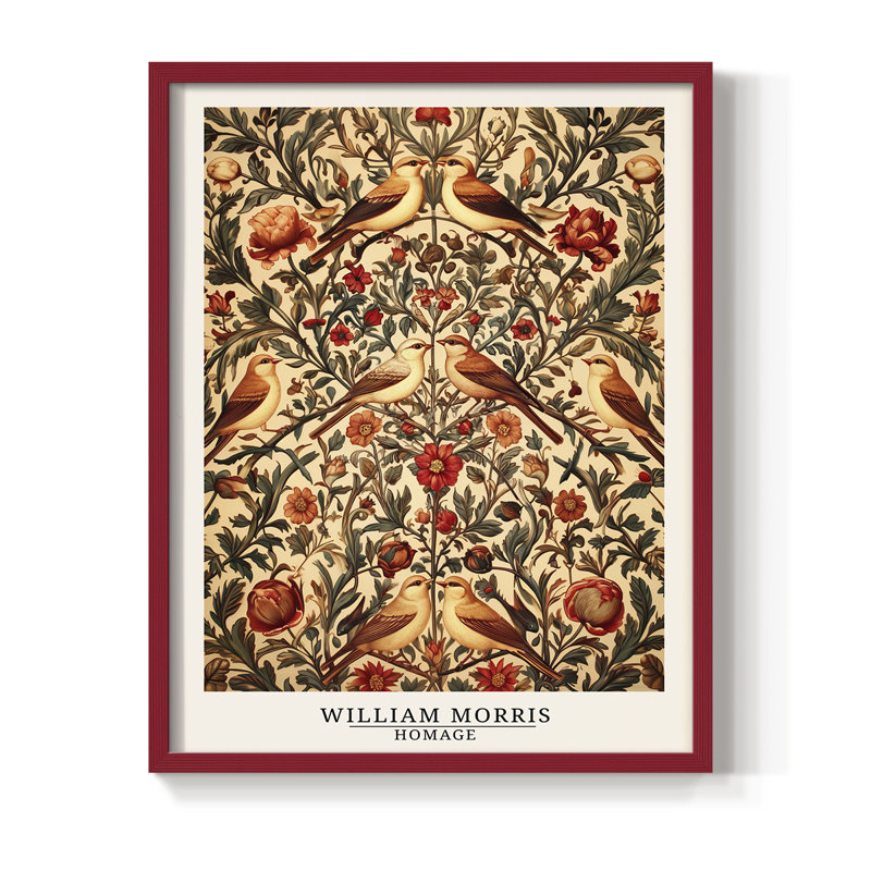 Imprimé encadré en bois massif de la série CCLXVII de Wm Morris, H 15 po x l 12 po, Rouge