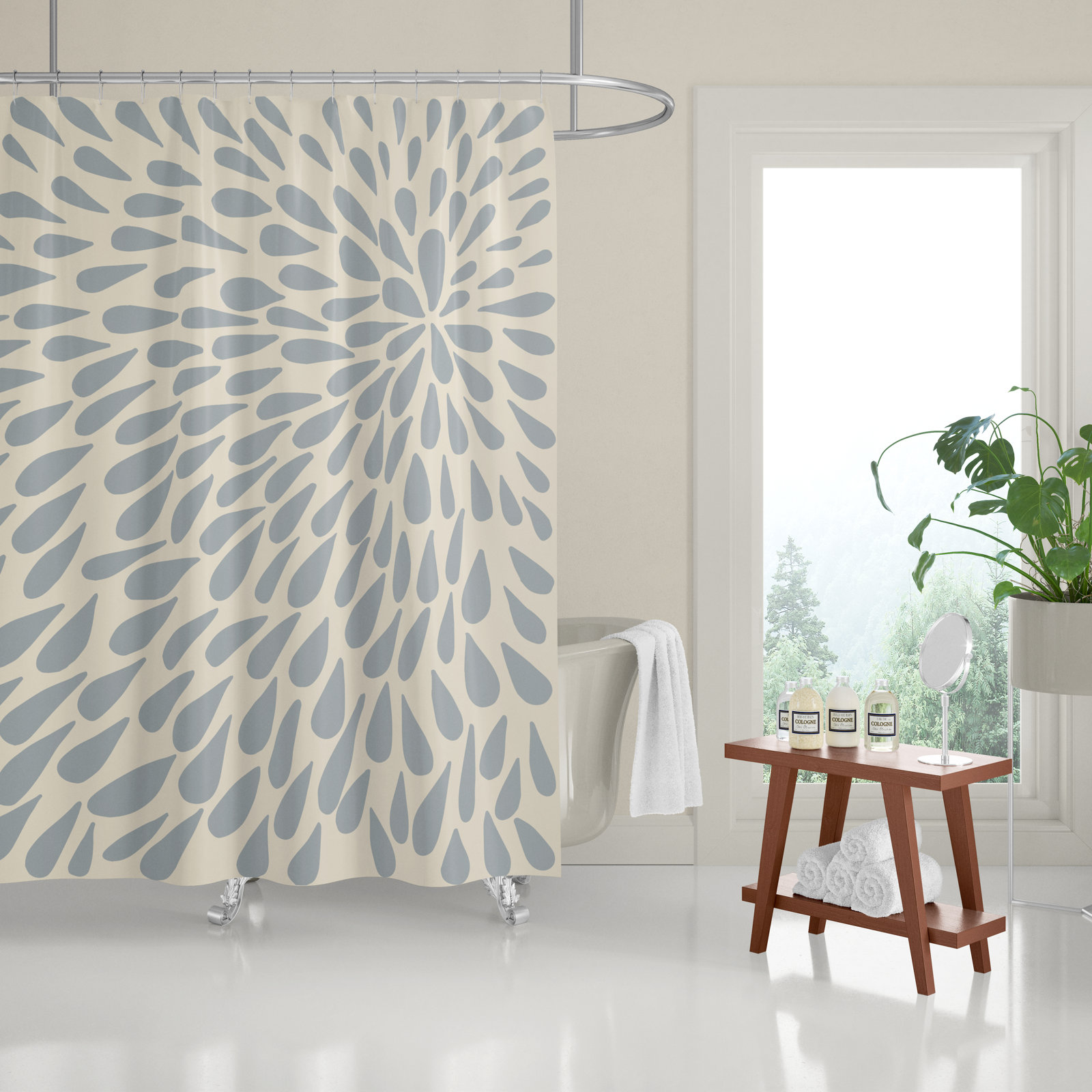 Polyester Shower Curtain, Gray/Beige