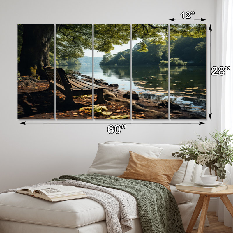«Lakehouse Bench Relaxation I», reproduction d'art murale Lakehouse - 5 panneaux égaux