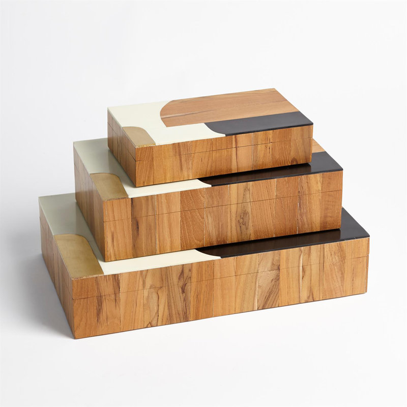 Boîte en bois Satia - noir / ivoire, H 3,25 po x l 9,25 po x P 15 po