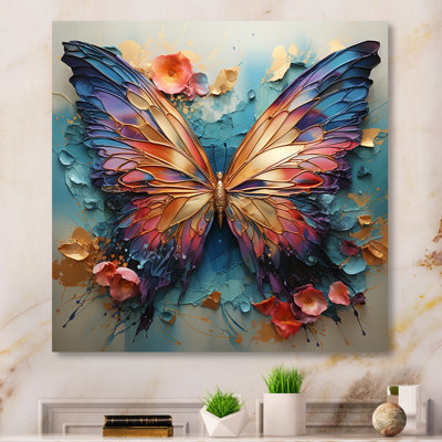 Orange and blue Metallic Butterfly - Butterfly Wall Art