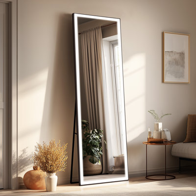 Framed Full-Length LED Mirror with Tempered Glass & Anti-Desilvering – Bright 3-Color Lighting, Stable Multi-Installation