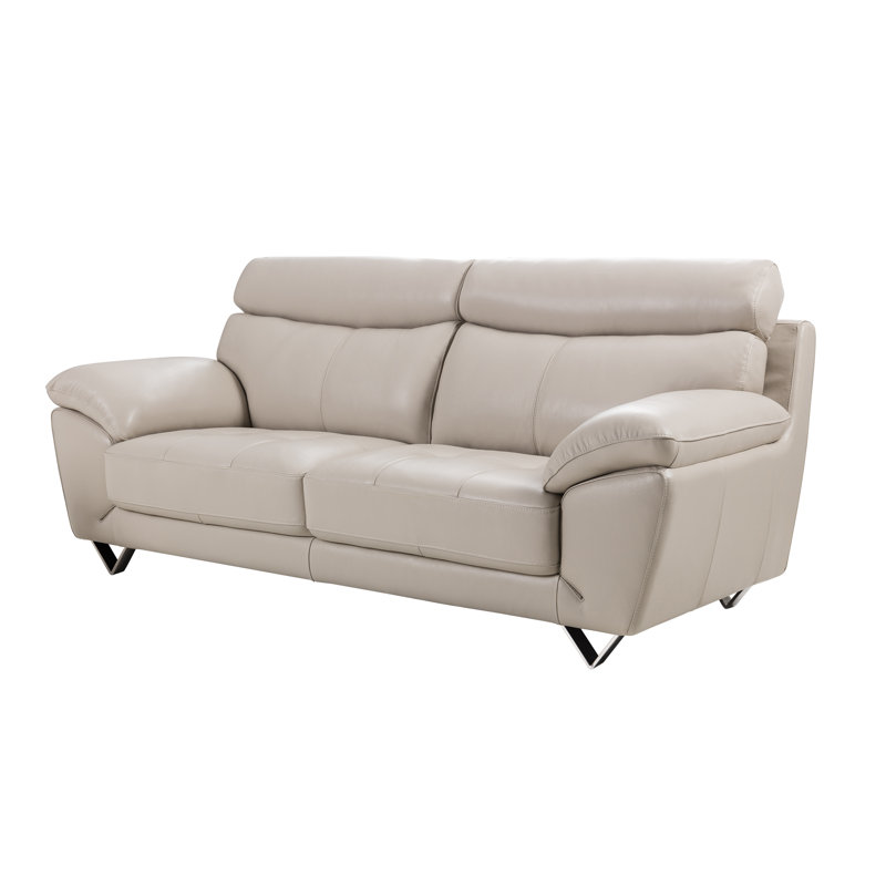 Holborn Leather Sofa, Light Gray Genuine Leather, 37" H x 72" W x 39" D