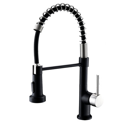 Contemporary Kitchen Tap With Pull-Down - Construction, To Fingerprints And Water Spots, Save Installation Time Black Silver Faucet Pull Down Spray, Single Handle Operation, Finish
