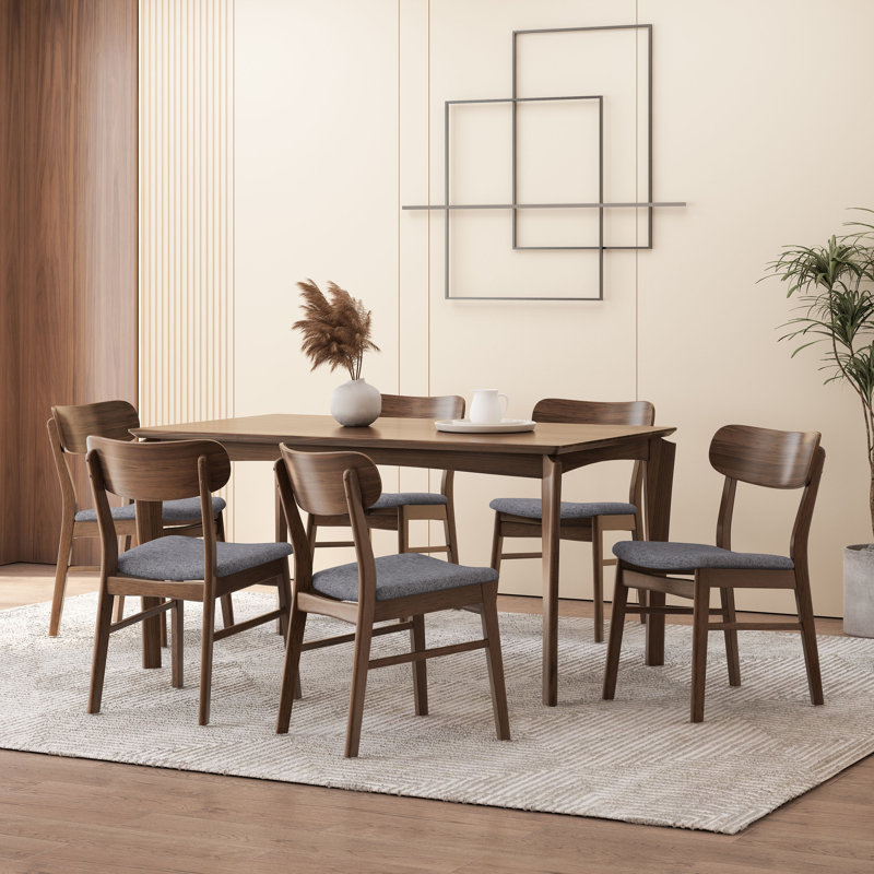 Jeffie 6 - Person Four Leg Dining Set, Natural Walnut, Dark Gray/Natural Walnut