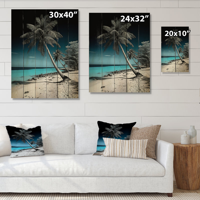 «Monochome Beach» turquoise et gris, photo III sur bois, H 20 po x l 10 po x P 0,78 po