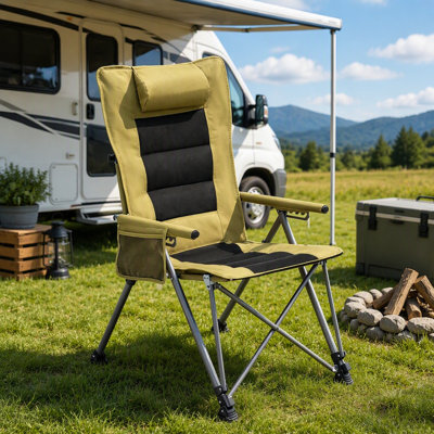 5-Position Adjustable Reclining Camping Chair with Side Pocket & Carry Bag, Heavy Duty and Portable for Outdoor Use