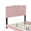 Lit moderne en velours rose avec tête de lit et rivets, structure pleine grandeur avec accents hypnotisants, plateforme