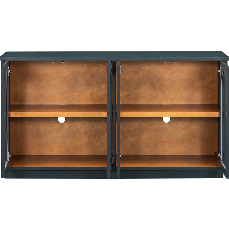 Buffet de rangement bleu marine. 4 portes avec tablettes réglables pour la salle à manger. Conception élégante. Armoire à trou de câble 4 portes. Design élégant,