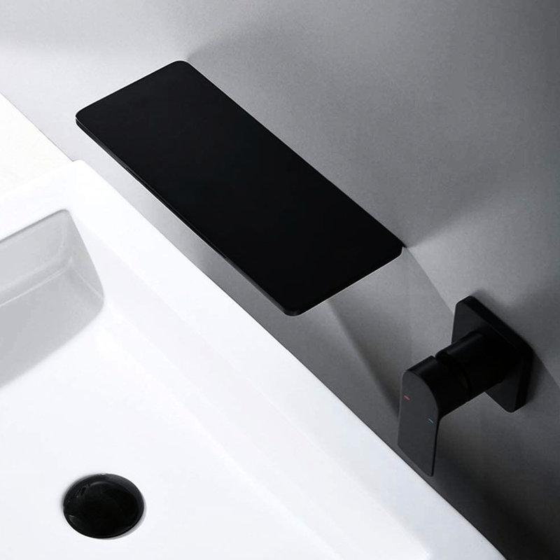 Robinet de lavabo de salle de bain noir mat en cascade - Laiton, simple pour une régulation sans effort de la température et du débit de l'eau, conception d'installation bien ajustée, peu encombrant