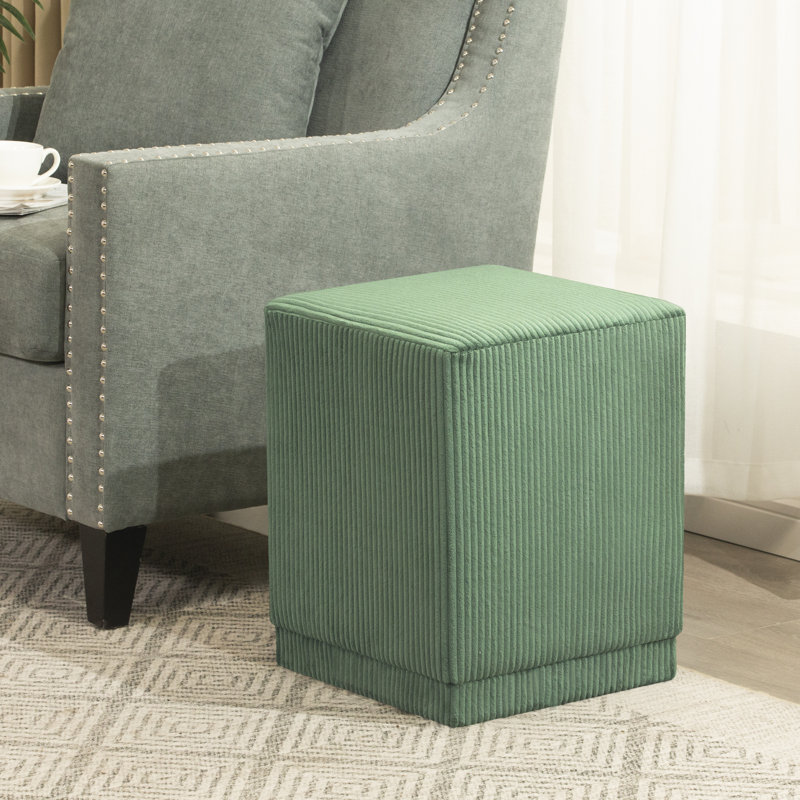 14" Square Ottoman Footrest For Living Room With Channel-Tufted, Green
