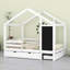 Lit double en bois massif pour enfants - Tiroirs de rangement, tableau noir (peu encombrant, aucun sommier nécessaire)