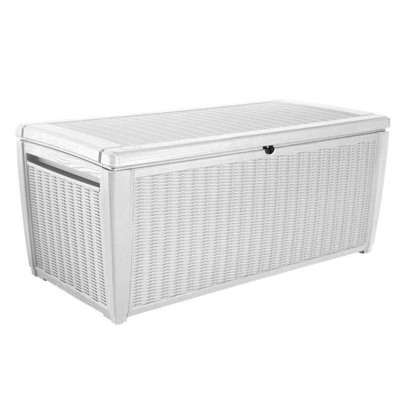 White Large Resin Wicker Lockable Deck Box