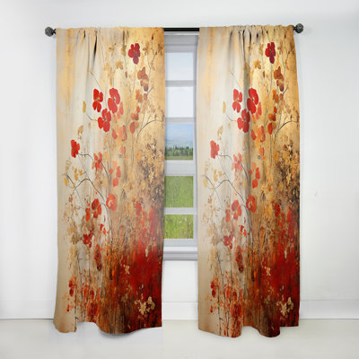 «Kourtney God and Red Floral Japanese Tiles I» - Rideau Botanicals - Velours obscurcissant - 1 panneau