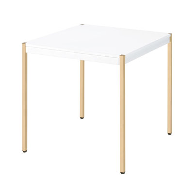 White Square End Table With Gold Metal Tube Legs, 53Mm Tabletop, Proportional Aesthetic, 24 Inches Tall - Accented Top, Ideal For Use