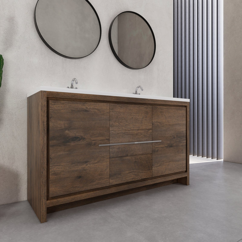 Eden 60" Double Sink Bathroom Vanity Set, Dark Brown