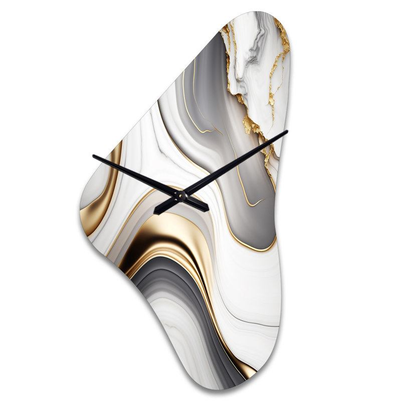Abstract Geode Marble Waves Grey I - Boomerang Shape Large Grey Wall Clock - Unique Shape, Medium