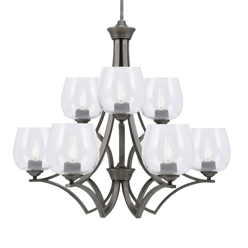 Lustre 9 lumières Zilo avec verre à bulles 6 po Zilo, Verre transparent, Noir mat