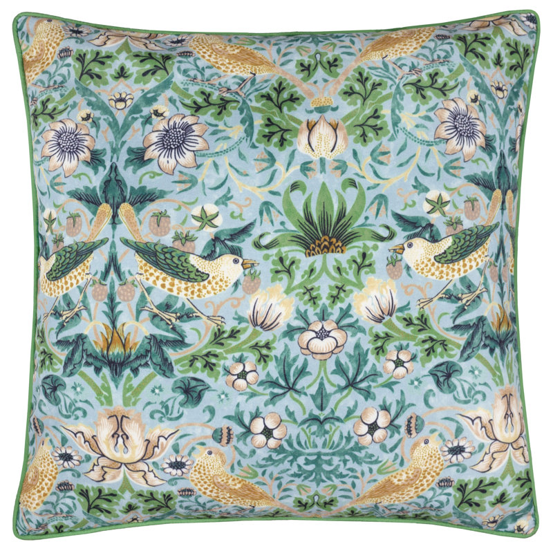 Strawberry Thief Indoor / Outdoor Floral Green Square Throw Cushion, Blue/Green