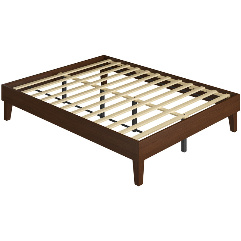 Multi-sized Wooden Platform Bed Frame with Sturdy Slat Support, Queen, Dark Walnut