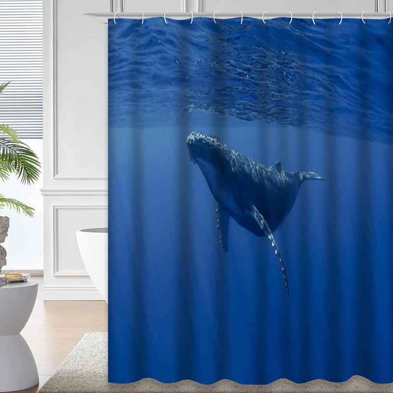 Rideau de douche avec 12 crochets Whale, L 72 po x l 78 po