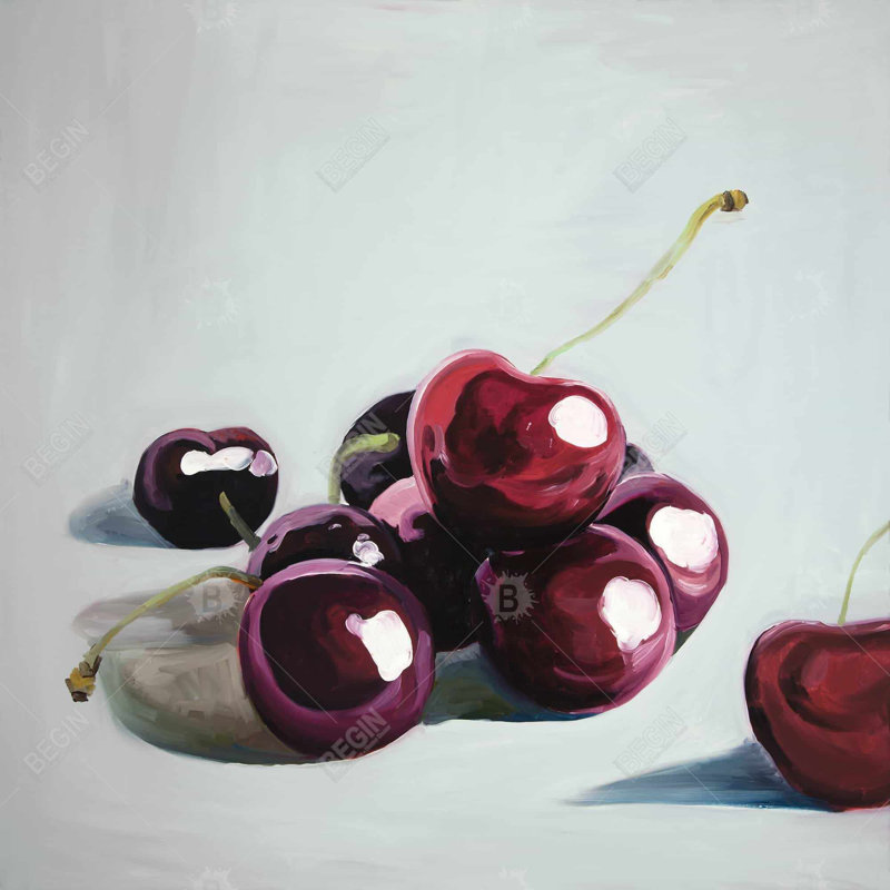 Toile de cuisine cerises foncées brillantes | Décoration gastronomique blanche