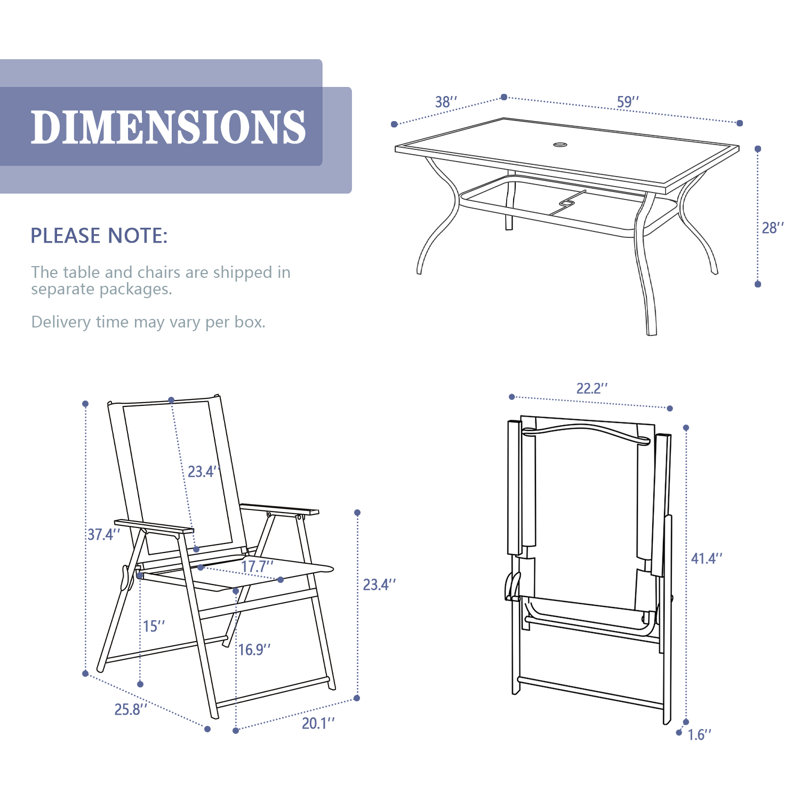 Ensemble de salle à manger rectangulaire pour 6 personnes 38 po Reanna, Bleu, H 28 po x l 59 po x P 38 po