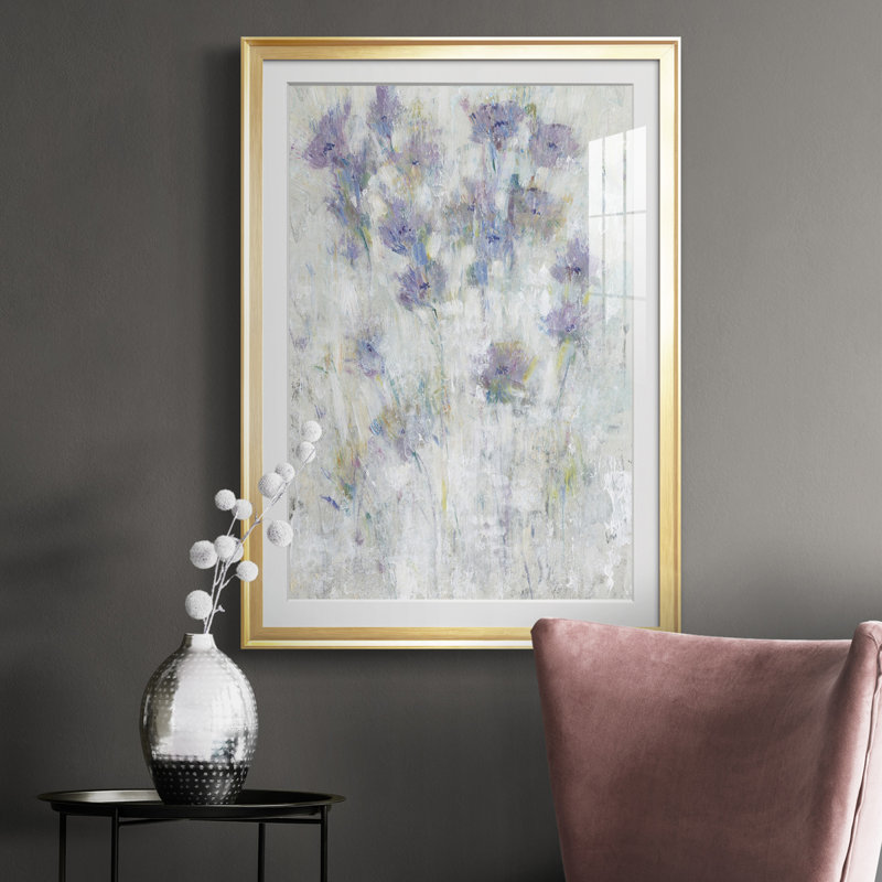 Lavande, Fresque florale I, reproduction encadrée de qualité supérieure - prête à être accrochée, Cadre doré